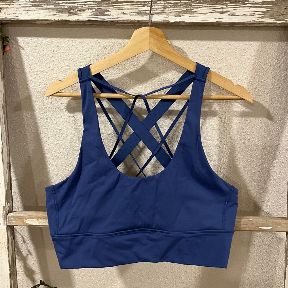 Balance Athletica Crisscross Back Blue Sports Bra